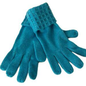 NWT Ann Taylor 100% Cashmere Gloves Teal Blue ONE SIZE Very Soft Mittens